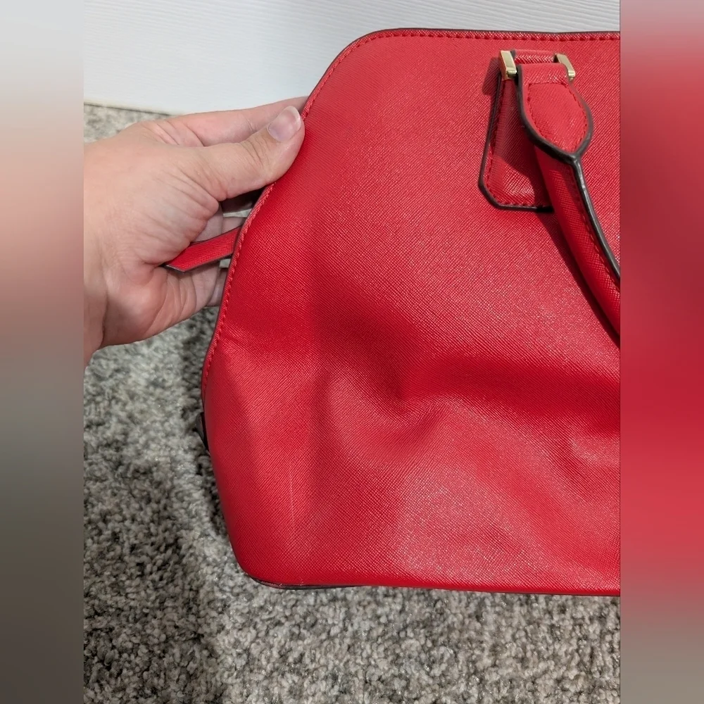 Nine West Fire Orange Red Satchel Handbag with Crossbody Straps